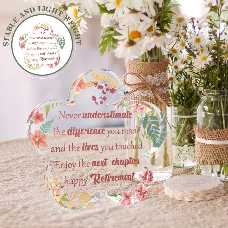 Acrylic Retirement Plaque - Flower Shaped Gift for Nurses, Teachers