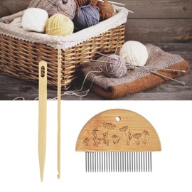 Weaving Loom Comb Set, Professional Wooden Loom Comb, Big Eye Needle, 4mm Crochet Needle, Easy to Use, Ideal Gift (Type 2)