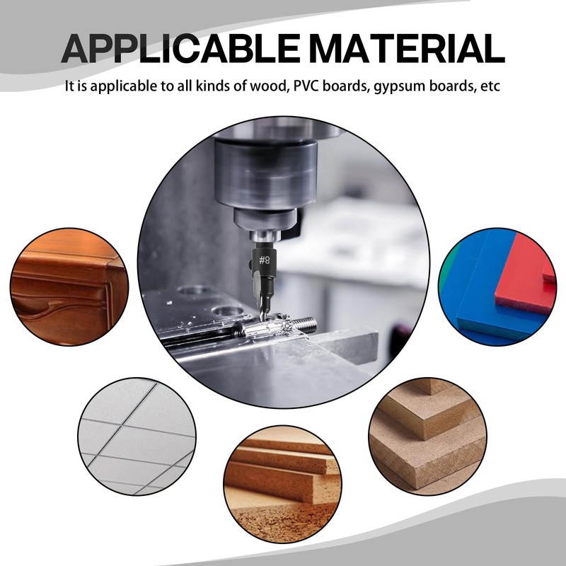 5-Piece HSS Countersink Drill Bit Set, 1/4" Hex Shank Adjustable