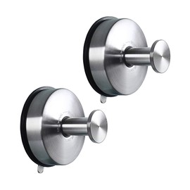 JOMOLA Suction Cup Hooks Suction Shower Hook Bathroom Towel Hanger for Shower Storage Kitchen Utensil Stainless Steel, Brushed Finish, 2PCS
