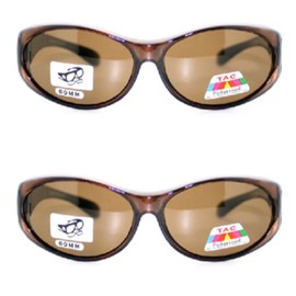 2 Pair of Women's Polarized Fit Over Oval Sunglasses (2 Brown)