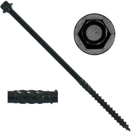 #14 X 6" Heavy Duty Black Timber/Log/Landscaping Wood Screws - Exterior Coated Heavy Duty Screws (50 Count - Heavy Duty Black Log Wood Screws)