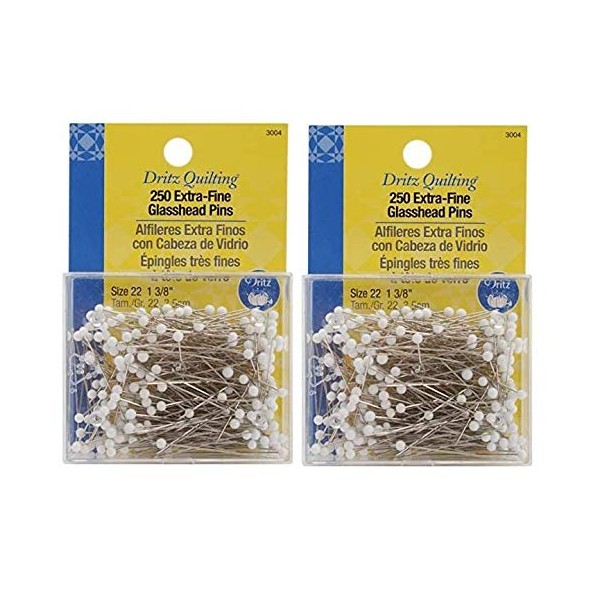 Dritz Quilting Extra Fine Glass Head Pins, 250 Count 2 Pack of 250 Count Each