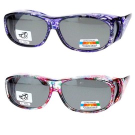 2 Pair Polarized Fit Over Oval Rectangular Sunglasses -8866JP2- Purple/Floral