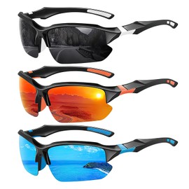 Gafas de Sol Deportivas Polarizadas Hombre y Mujer,Gafas Deportivas Ciclismo,Protección UV400/Par Rodilleras Deportivas (Negro + Naranja + Azul claro)