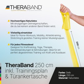 TheraBand 2.50 m with Door Anchor + Bag Yellow | Resistance 1.3 kg | Terrabands | Gymnastics Band | Fitness Band | Stretch Band | Home Training, Strength Training, Back Exercises, Therapy,