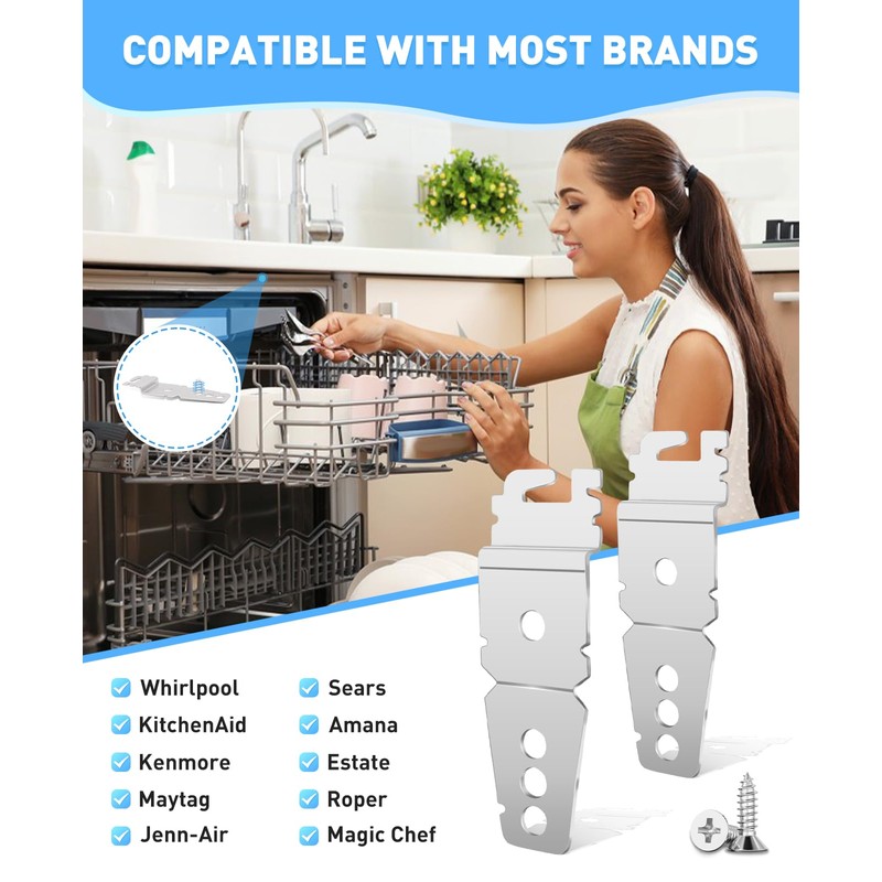 Undercounter Dishwasher Mounting Bracket Clips - Compatible with Whirlpool Kenmore