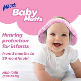 Mack's Baby Muffs | Baby Ear Muffs Noise Protection | High NRR | Noise Cancelling Headphones for Babies & Toddlers (Pink)