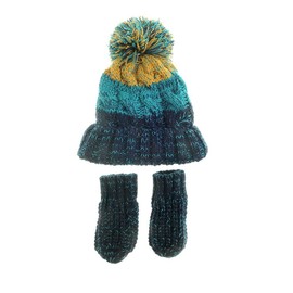 Ziggle Baby - Cable Knit Bobble Hat and Mittens Set - Baby Essentials - Comfy Warmth - Baby Clothes - Baby Gift - 0 to 12 Months - Teal, Mustard, Blue