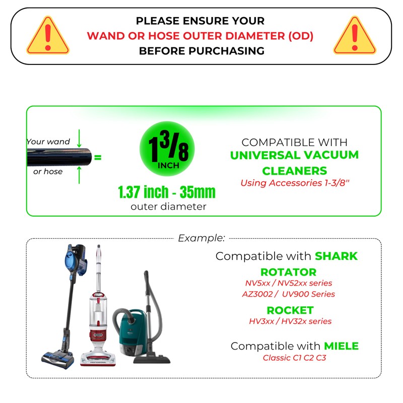 1-3/8'' Vacuum Brush Attachments for Shark, Miele & Most Canister/Handheld