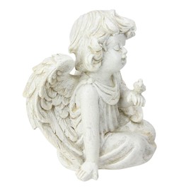 Northlight 6" Ivory Sitting Angel with Bird Outdoor Garden Statue