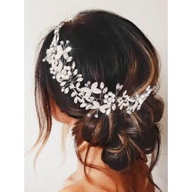 IYOU Butterfly Wedding Hair Vines Silver Leaf Bridal Headpiece Sparkly Crystal Bride Guest Hair Accessories for Women