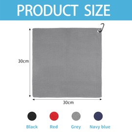 Haluway 4 Pack Golf Towels, 11.8"x11.8" Microfiber Waffle Pattern Towels with Carabiner Clip, Quick-Dry Cleaning Towels for Golf Bag Accessories, Black Grey Red Navy Blue