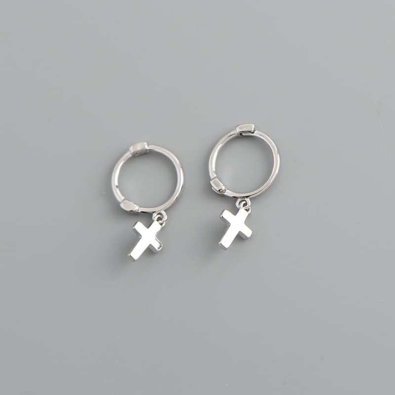 Small Huggie Hoop Earrings with Cross Dangle for Women Girls,