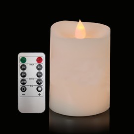 MISSTIME 3x4 Flickering Flameless Candles Set of 1,4 inch Real Wax LED 600 Hours Battery Candles with Timer Remote,Control for Valentines Day Wedding Party Holiday Indoor/Outdoor, Ivory