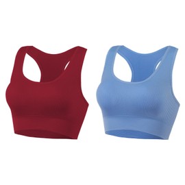 AMRIY Racerback Sports Bras for Women Medium Support Padded Bra Supportive Compression Seamless Women's Sports Wireless Bra Red Blue,XXL