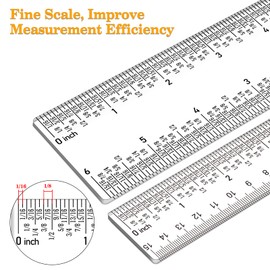 2 PCS 6"/12" Clear Acrylic Ruler Zero-Centering Ruler with Inches & Metric Measuring Tool 12" and 6" Inch Straight Edge Rulers for Scrapbooking Card-Making Student School Office Home Tool