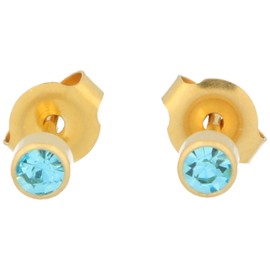 Sterile Gold-Plated Primary Stud Earrings, 4 mm, Made from Surgical Steel, Frame with Stone, 316L surgical steel, turquoise
