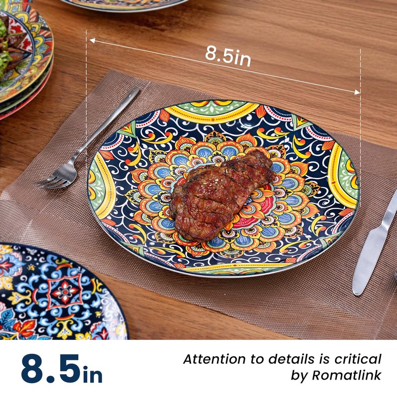 Romatlink 8.5 Inch Ceramic Dinner Plates Set of 6, Bohemian