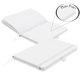 Savvy Bee Blanco Basic A5 Unlined Plain Page Notebook New Hardback Journal with pen loop, elastic closure, ribbon marker and pen loop Notepad Note Book Notes Diary Pad (White)