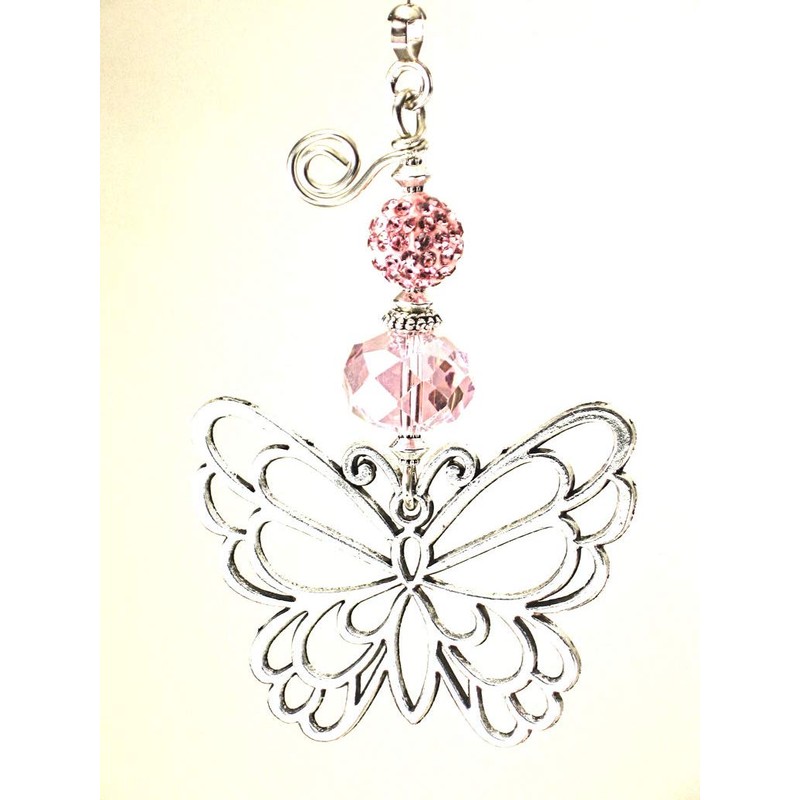 Beautiful Silver Butterfly with Pale Soft Pink Rhinestone and Faceted