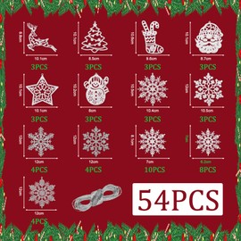 TYXHXTF 54 Pcs Glitter Snowflake Hanging Christmas Tree Decoration, Ornaments for Holiday Party, Xmas Home Indoor Décor, Christmas Party Supplies (Silver)