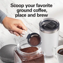 Hamilton Beach 47621 The Scoop Single Serve Coffee Maker & Fast Grounds Brewer for 8-14oz. Cups, Brews in Minutes, Next Gen, White