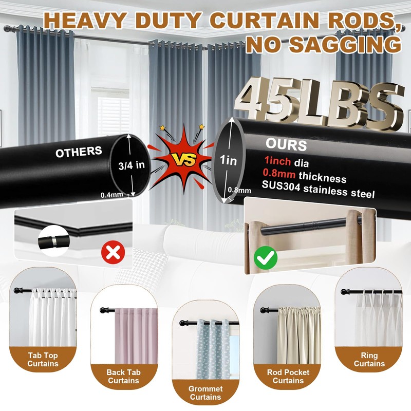 Corner Curtain Rod for Windows - L Shaped 30 to