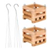 4" Natural Wooden Square Hanging Basket Outdoor Garden Planters 2-Pack