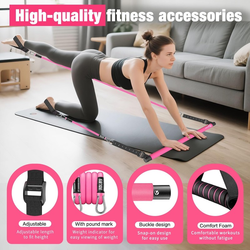 Bbtops Pilates Bar Kit with Resistance Bands(4 x Bands),3-Section Pilates