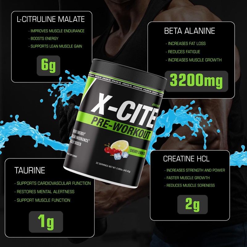 X-CITE Pre-Workout by ATHLEAN-X - Enhanced Formula with Beta-Alanine, Creatine