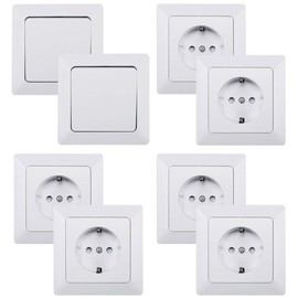 Milos Socket Switch Set 16 Pieces 6 x Sockets 2 x Toggle Switches Clamp Connection with 1-Way Frame Can be Combined in Multiple Frames Matt White