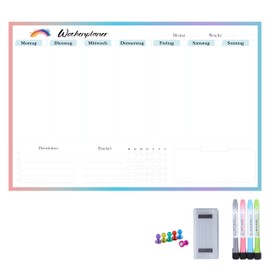AMO HERMOSO Weekly Planner Magnetic Whiteboard for Fridge, 30 x 45 cm, Wipeable and Reusable, Ideal for Notes, Shopping List or Organisation, Easy to Apply, in German