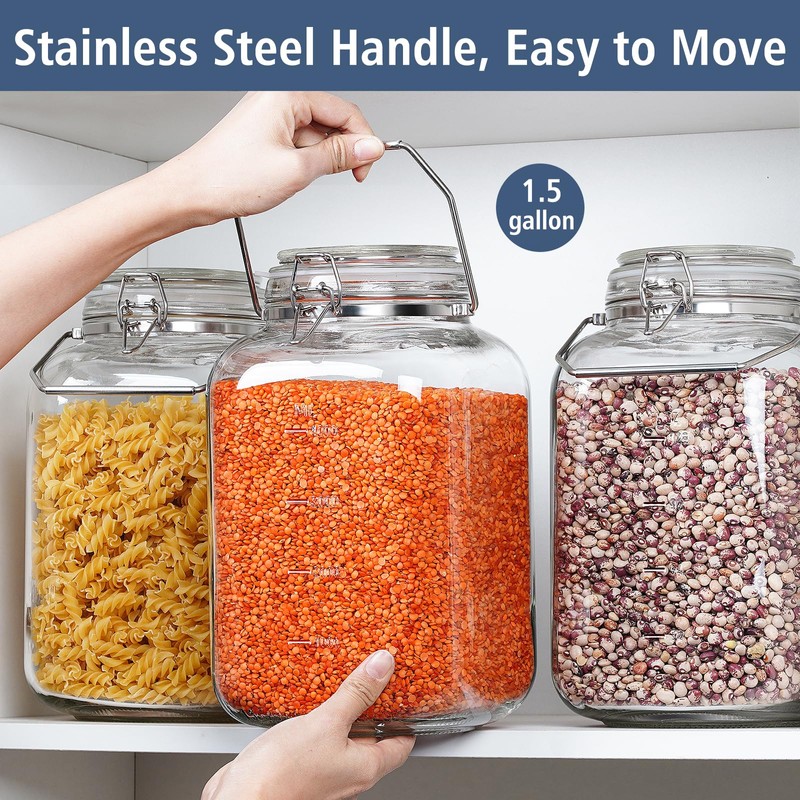 1.5 Gallon Glass Jar with Airtight Lid, Square Wide Mouth