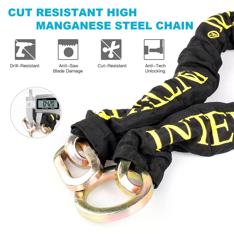 INTEKIN Motorcycle Chain Locks 3.1FT Bicycle Locks 10mm/0.42inch Thick Security