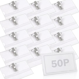 YONGHUO 50 Pcs Name Badges, 9x5.6cm Name Tags, Badge Holder, Name Badges for Work, Name Badges with Clip, Name Badges with Pin, Plastic Name Badges, ID Badge Holder for Office School