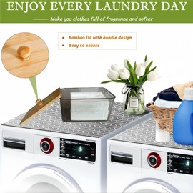 Dryer Sheet Holder with Bamboo Lid,Acrylic Laundry Clear Dryer Sheets Dispenser Container Box for Laundry Room Organization and Storage Holds Sheets,Balls,Clothes Pins,Laundry Pods (1 Pcs/2 Labels)