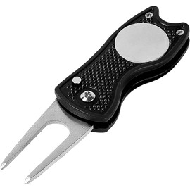 FUZVOL Golf Divot Repair Tool, Divot Tool with Pop-up Button, Small Portable Durable, Golf Gift for Professional Golfers and Men, Black