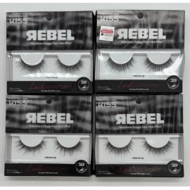 Kiss 4PK Kiss Rebel 3D Voluminous Shaggy Faux Mink Effect Volume Up Lash W Bonus Glue