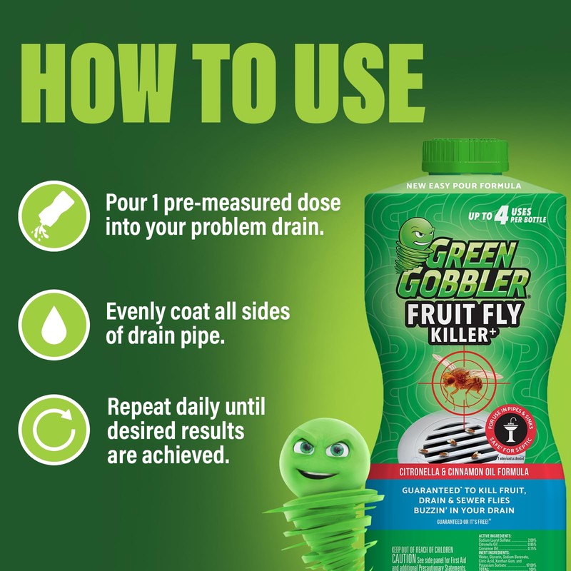 Green Gobbler Fruit Fly Killer+ - Kills Fruit Flies, Drain