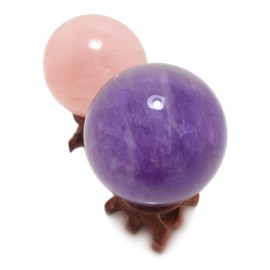 Set of 2 Crystal Balls, Rose Quartz and Amethyst Power Stone Spheres for Crystal Healing, Meditation, Feng Shui, Scrying, Decor, Hand-Made