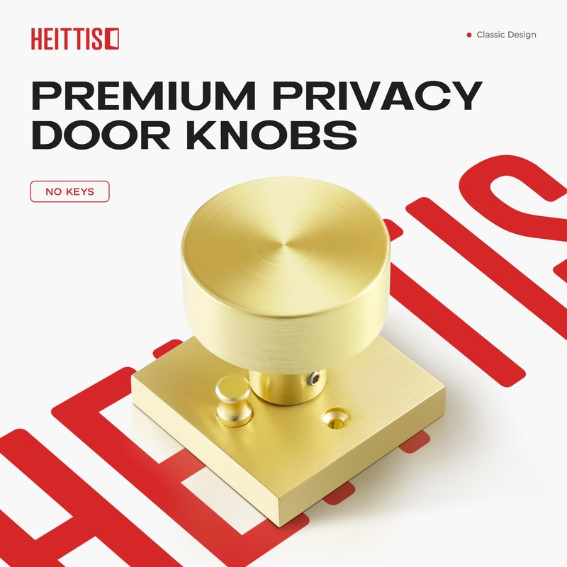 Heittis 3 Pack Gold Door Knobs Interior, Heavy Duty Gold