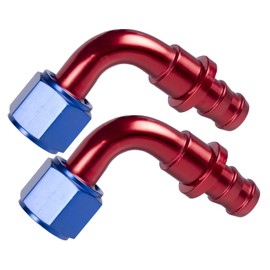 Nihfien 2Pcs 10AN to 5/8 Barb Push Lock Hose End 90 Degree Fitting For Rubber Fuel Line Blue/Red（90 Degree）
