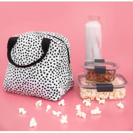 Steel Mill & Co Insulated Lunch Tote Bag for Women, Large Capacity Cooler Lunch Box, Cute Lunch Bag for Adults, Mini Cooler with Zipper Closure, Pockets, and Sturdy Handles (Black Dots)