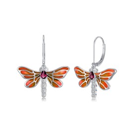 Lvoryance Dragonfly Earrings for Women 925 Sterling Silver Created Ruby with Dragonfly Leverback Drop Dangle Earrings
