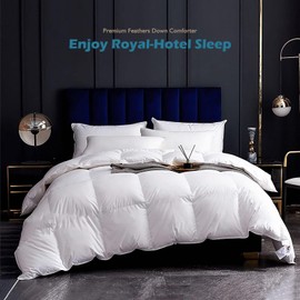 All-Season Down Comforter Duvet Insert: Oversized King Size Quilt 100% Organic Cotton Cover - Fluffy 750 Fill-Power Down Feather Fibers Filled - Medium Warm Ivory White 120x98 Inch