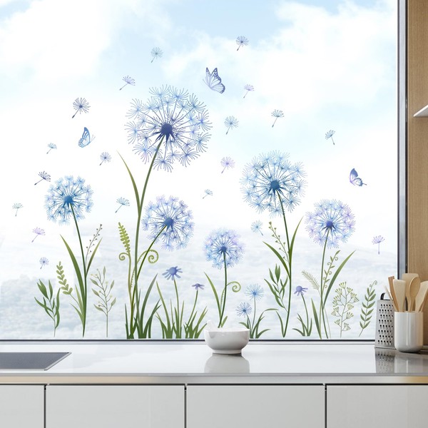 Tanlaby Yellow Dandelion Window Sticker Plants Butterfly Window Stickers Summer