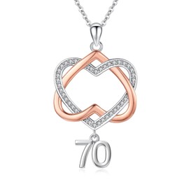Twoowl 70 Year Old Girl Birthday Gifts / 70th Birthday Gifts for Girls Daughter 925 Sterling Silver Love Heart Pendant Necklace for Women Girlfriend Sister Mothers Day Christmas Anniversary Jewellery