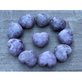 GAF TREASURES Lepidolite Gemstone Hearts, Polished Lepidolite Puffy Hearts, Lepidolite Crystal Palm Stone, Lepidolite Healing Crystal Hearts (1 Heart)