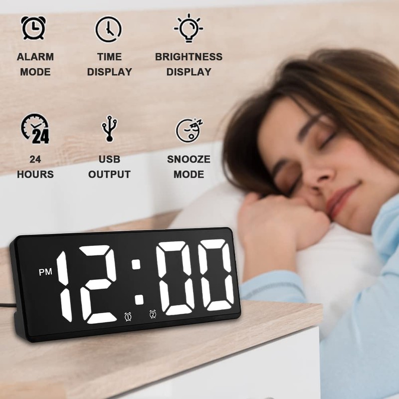 Digital Alarm Clock with Adapter, LED Clock for Bedroom, Electronic